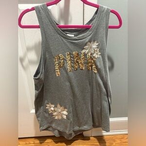 PINK Victoria's Secret Gray Tank with Gold Floral Accents